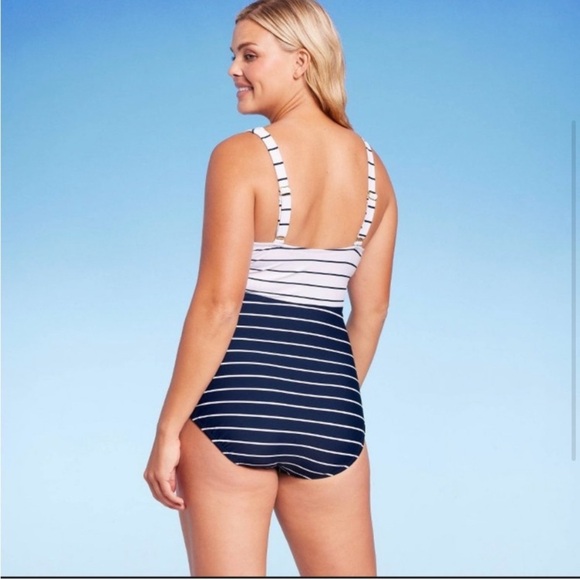 NWOT Kona Sol Swimsuit Full Coverage One Piece Striped Size L - Picture 2 of 12